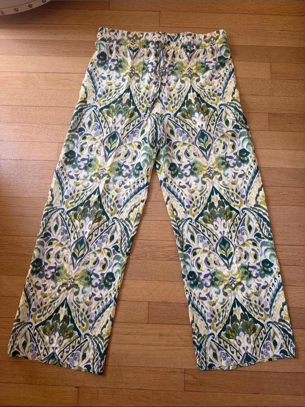 Philosophy Ikat pattern Green & Yellow Pull-On Pants-Petite Med.